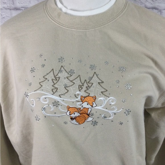 Morning Sun Brand Women’s Crewneck Sweatshirt eos Winter Scene w/Foxes Size‎ Med - Picture 7 of 7